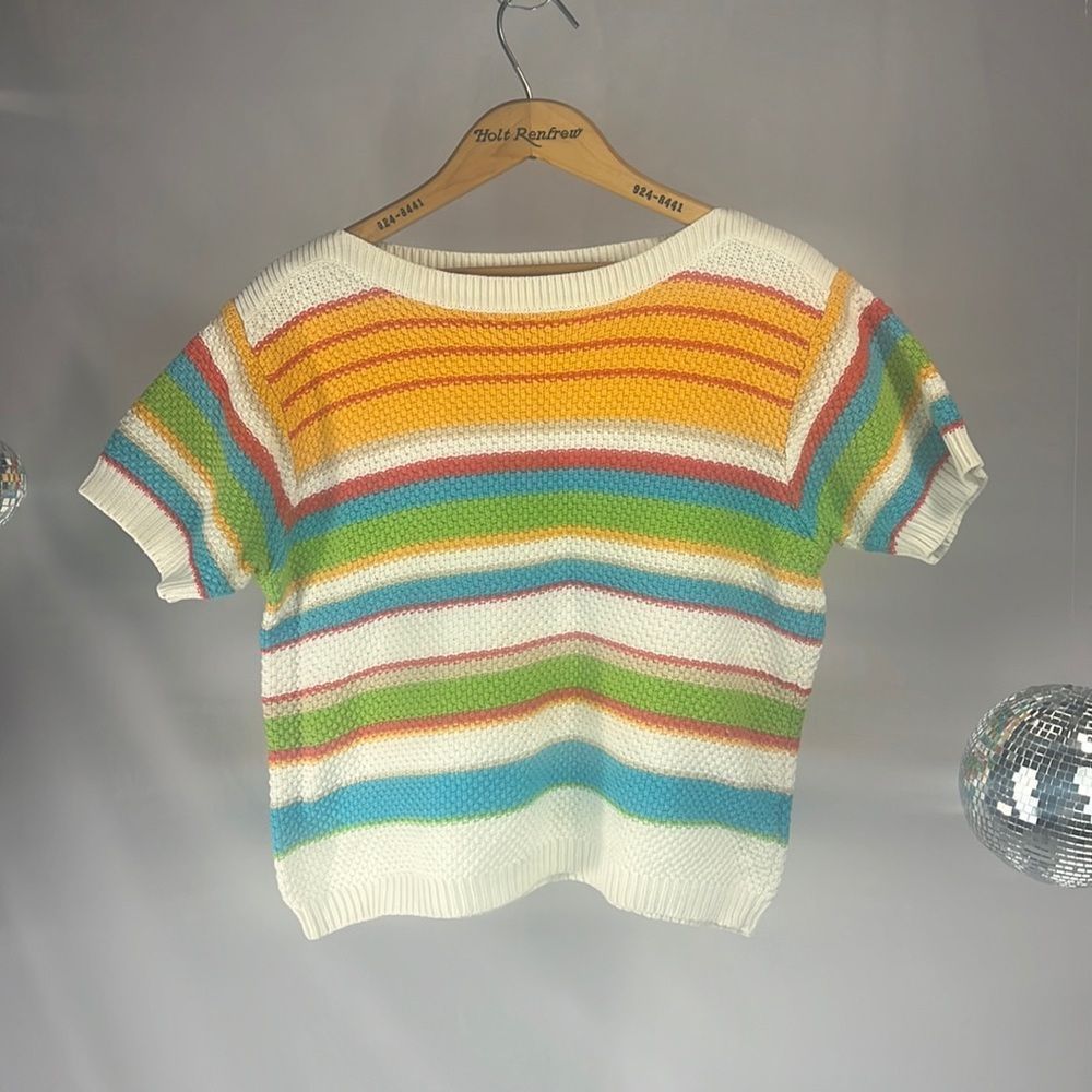 ⭐ $5 ⭐ Y2K Liz Claiborne Multicolored Stripe Knit T-shirt Size Large